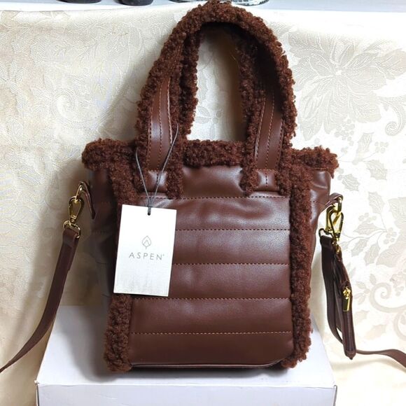 Aspen Brown and Faux Fur Crossbody Bag NWT - Picture 1 of 7